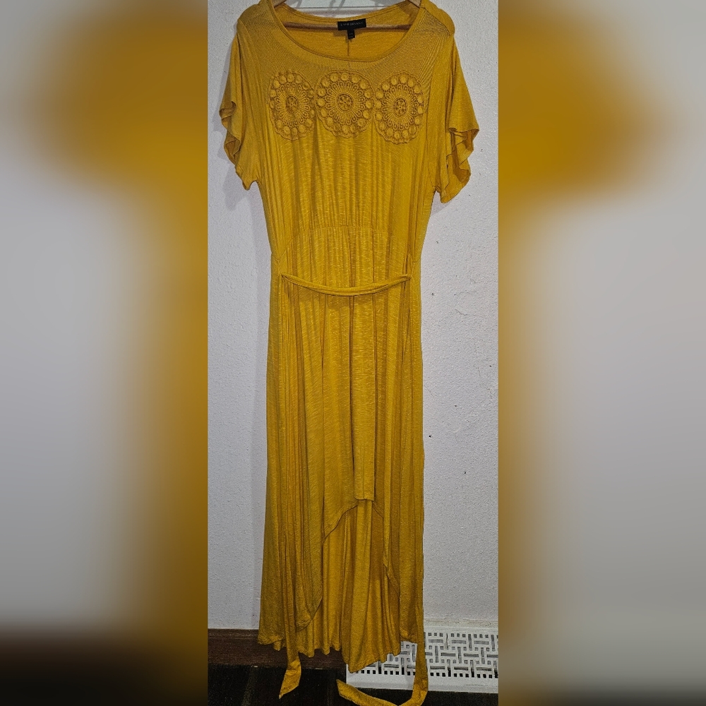 Lane Bryant Maxi High-Low Dress Hippie Boho Mustard Yellow Y2K Retro 80's XL